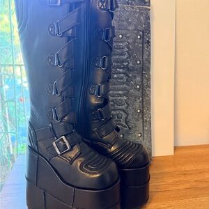 Demonia Black PU Platform Boots Stack 308 Men’s size 4